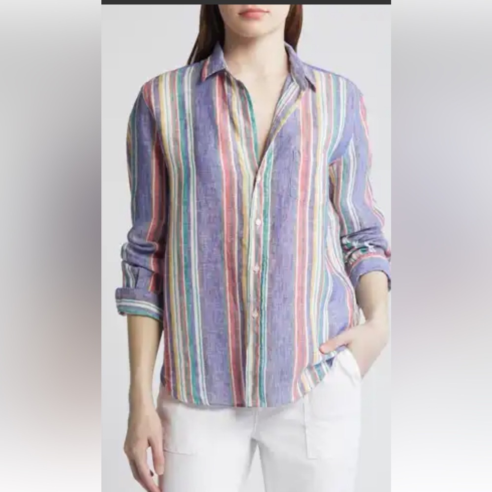 Frank‎ & Eileen Eileen Button Down Shirt Multicolor Striped Linen Size Small.